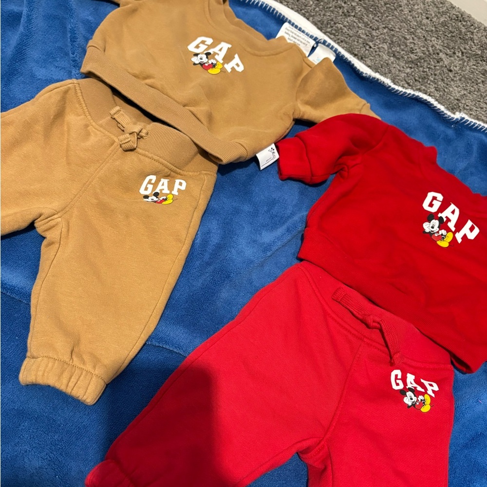 GAP Kids Sweatpants Set with Mickey Logo - Tan & Red sets